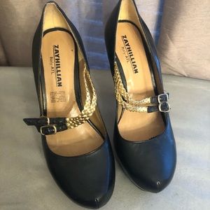 Black platform pumps